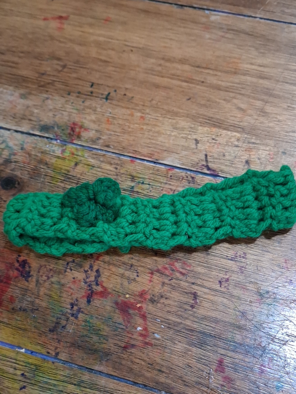 Handmade Green Crocheted Headband with Flower Accent Kid Size Headband